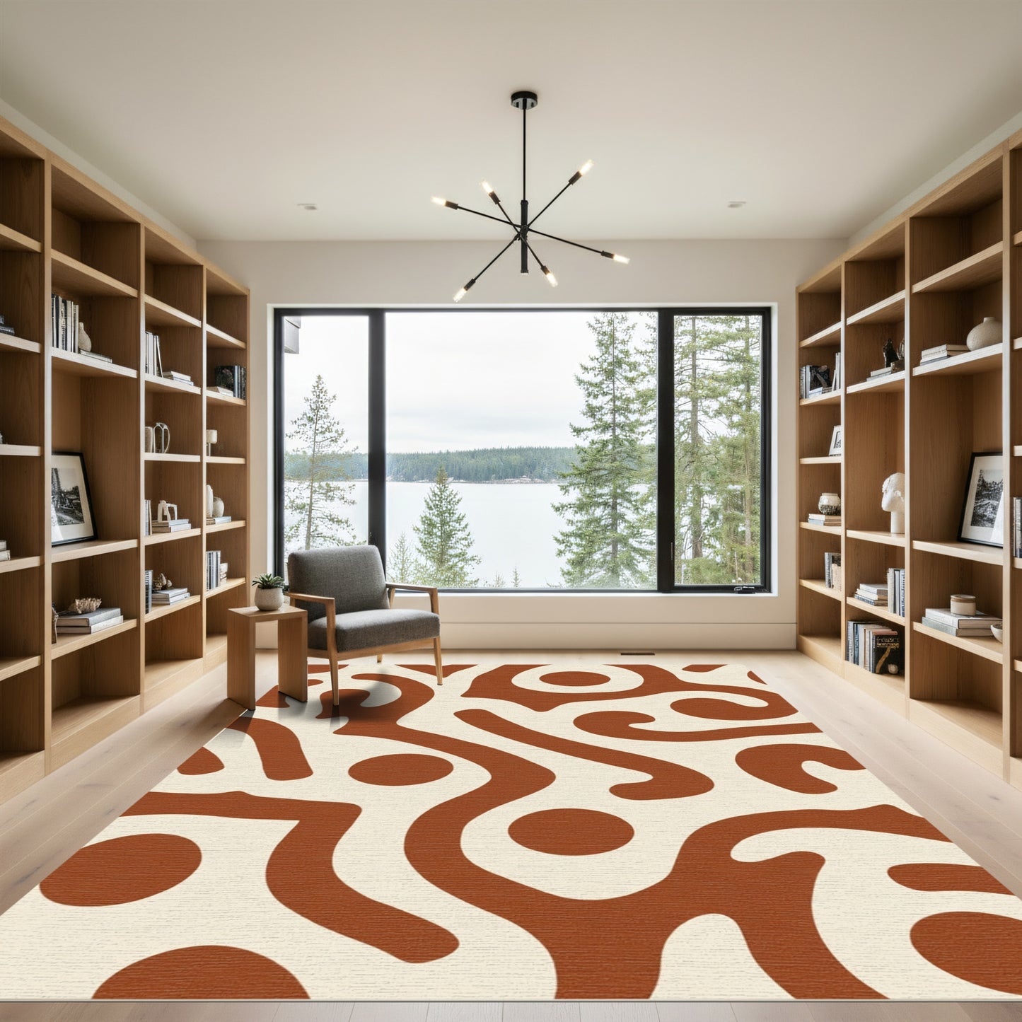 Terracotta Abstract Organic Swirl Rug