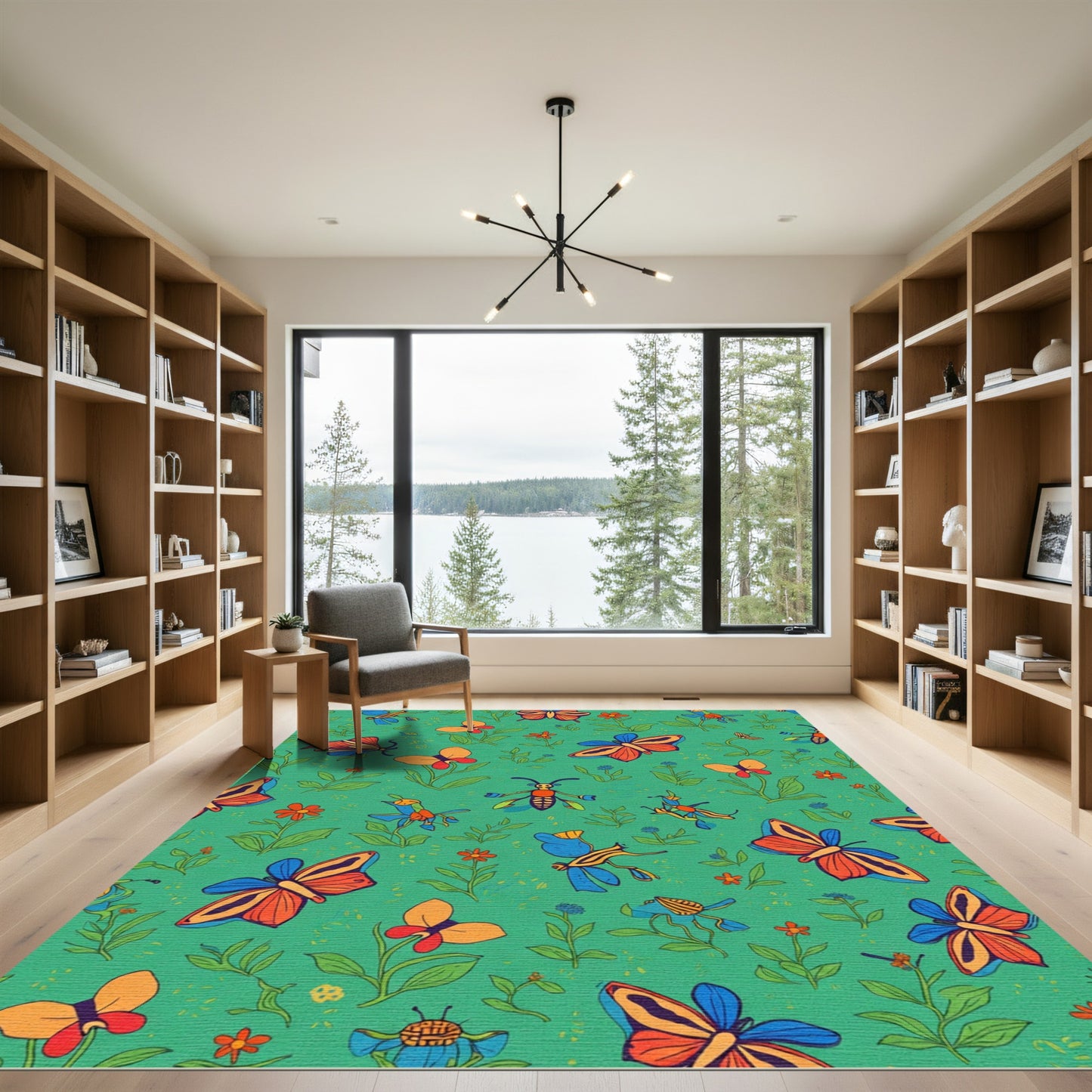 Vibrant Orange Blue Insect Garden Rug