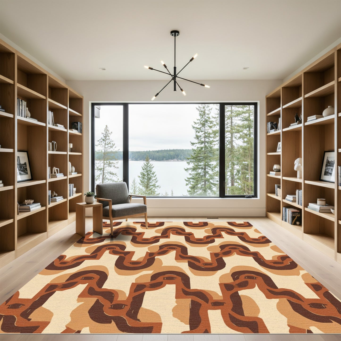 Retro Brown Wavy Abstract Composition Rug