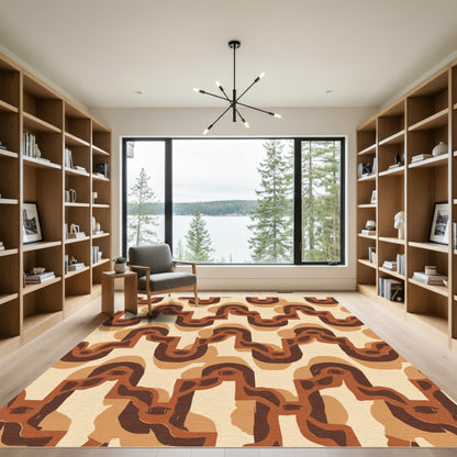 Retro Brown Wavy Abstract Composition Rug