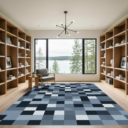 Cool Neutral Square Pixel Collage Rug