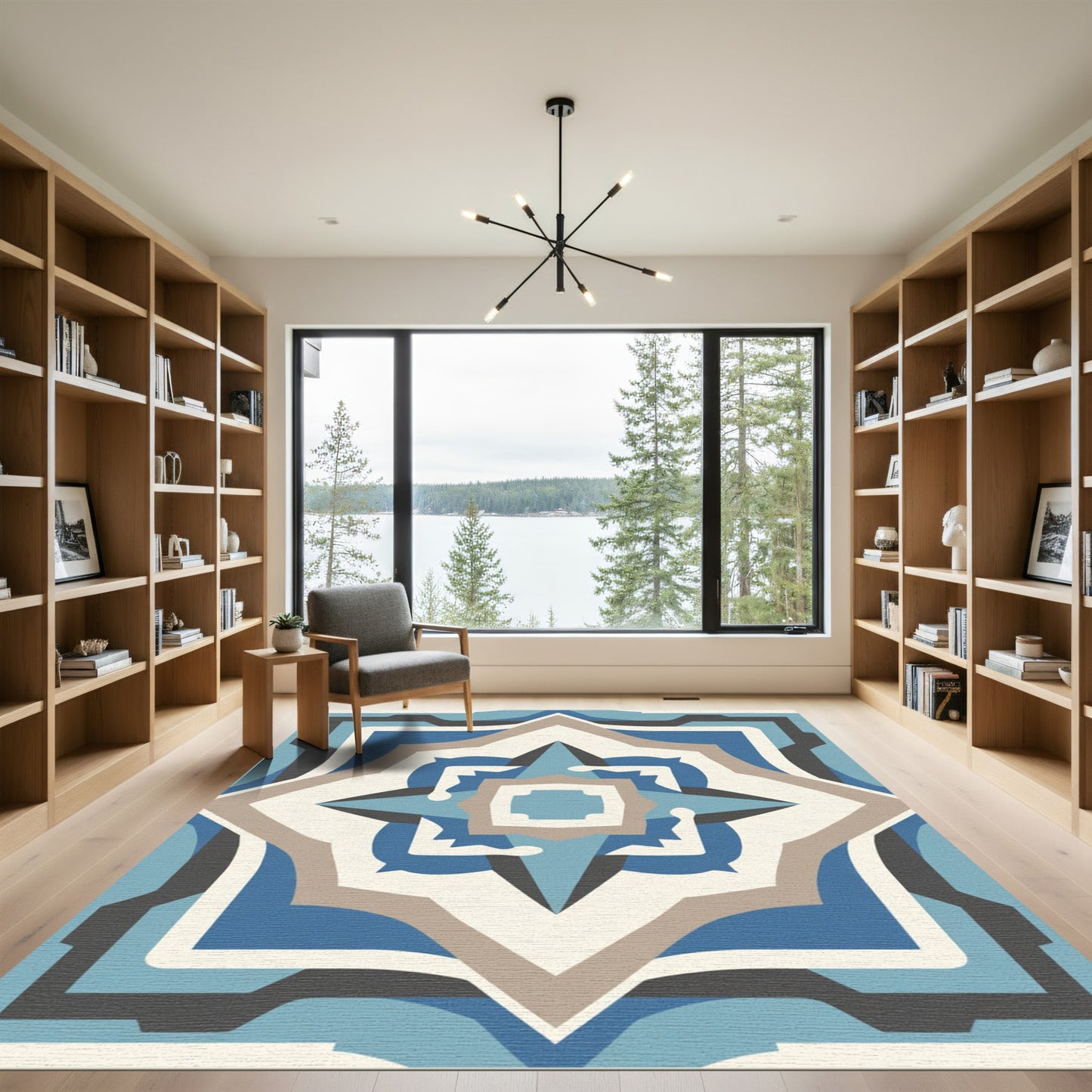 Blue Taupe Geometric Starburst Rug