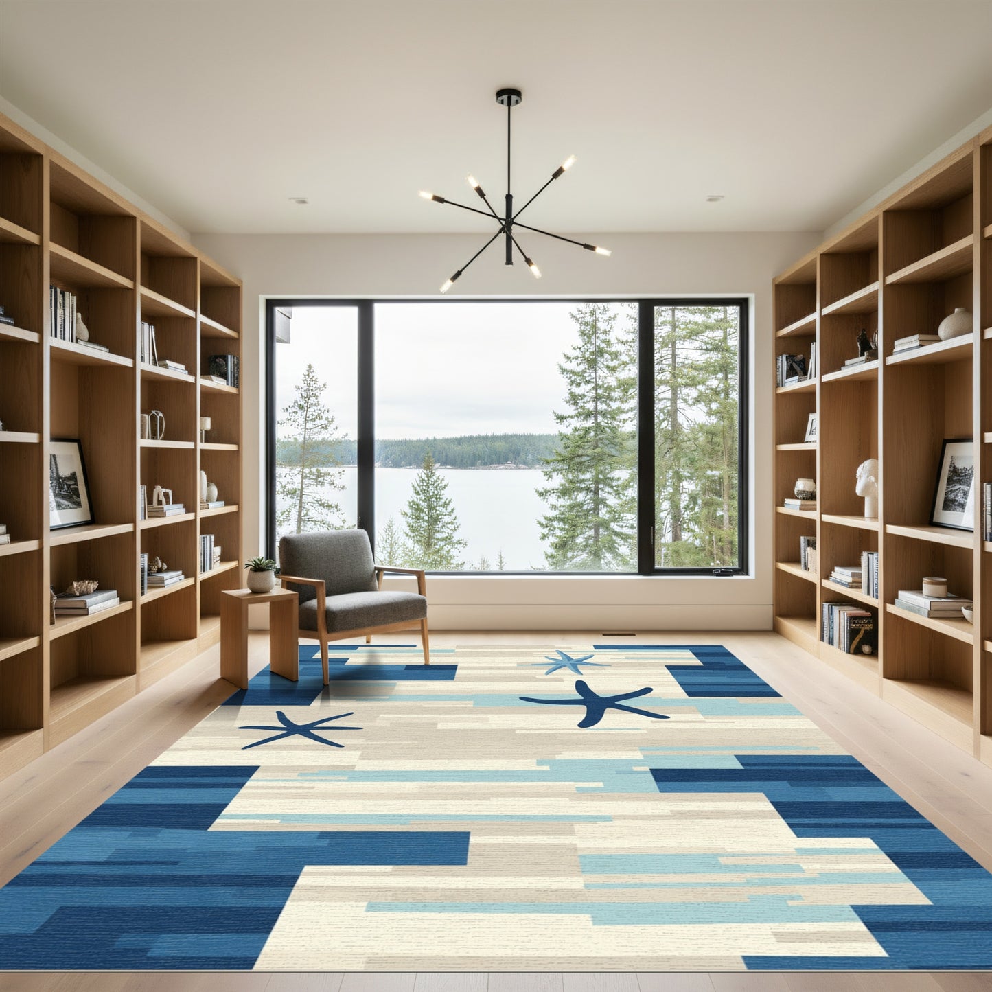 Abstract Blue Starfish Beach Stripe Rug