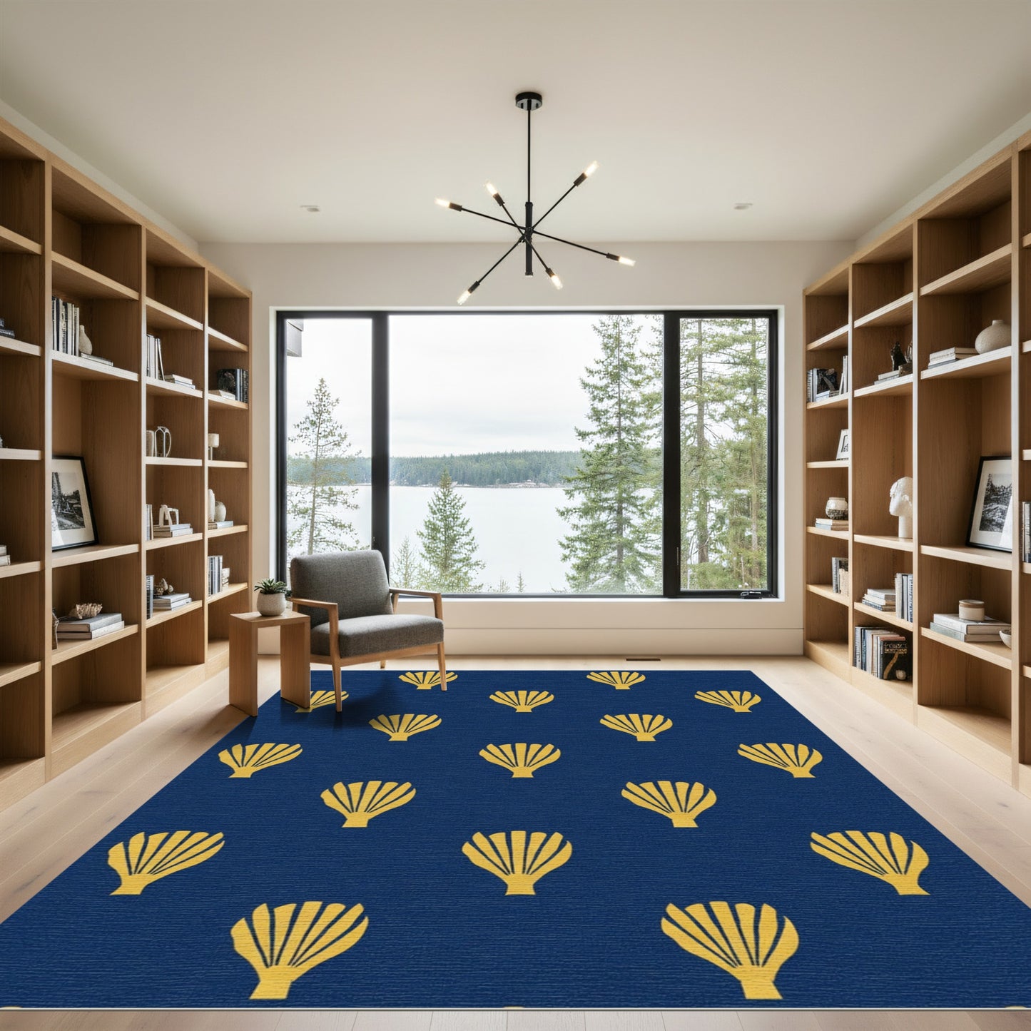 Midnight Yellow Fan Shell Repeat Rug