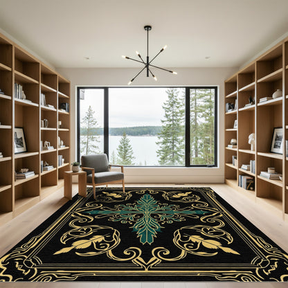 Emerald Gold Feathered Frieze Rug