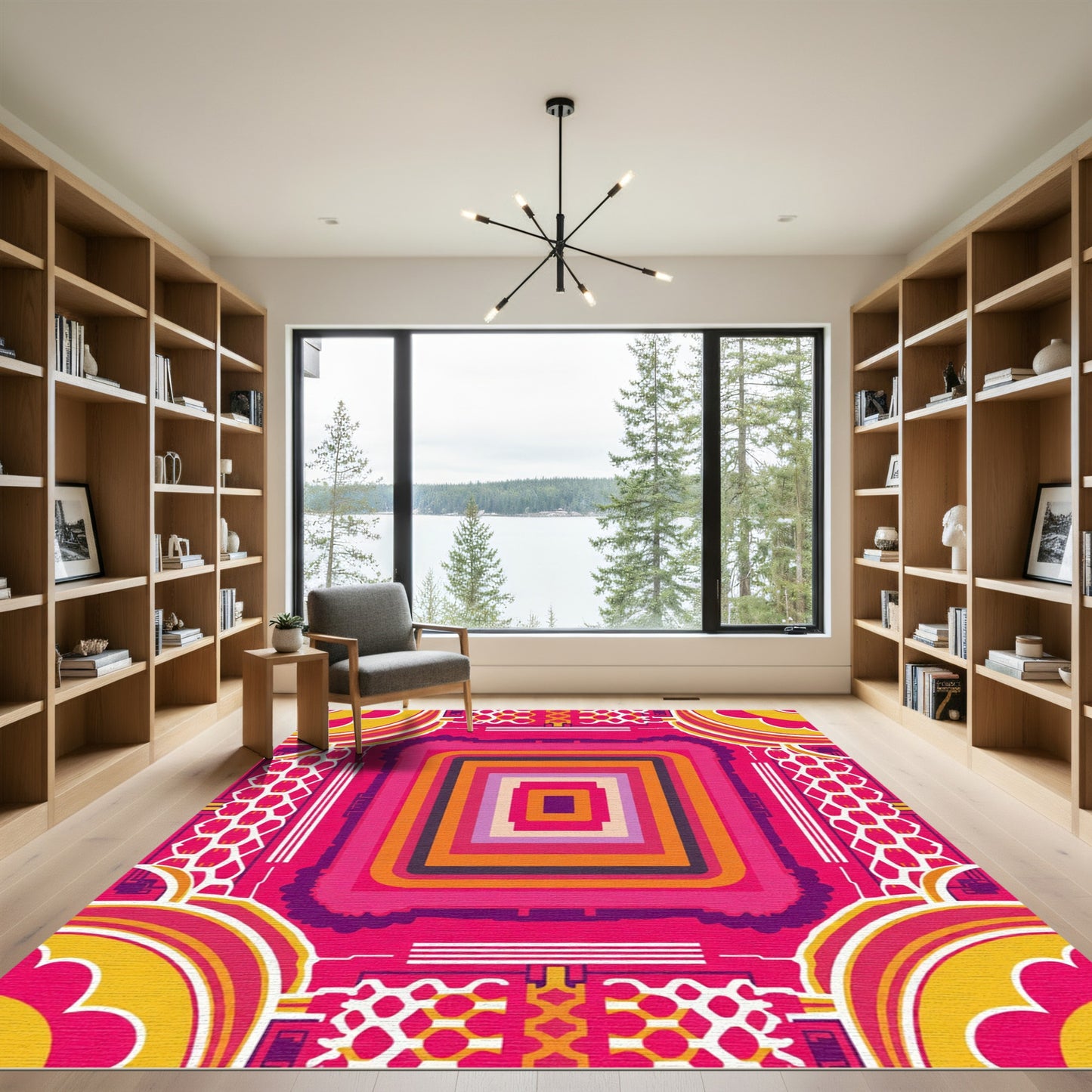Vibrant Pink Octagon Concentric Medallion Rug