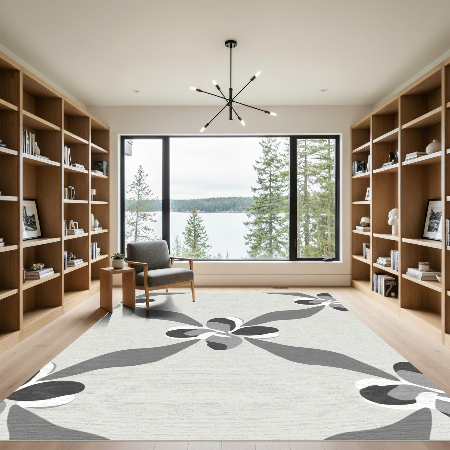 Monochromatic Floral Diamond Arrangement Rug