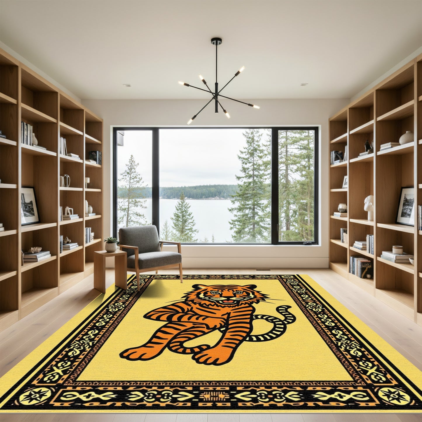 Bold Orange Tiger Yellow Geometric Frame Rug