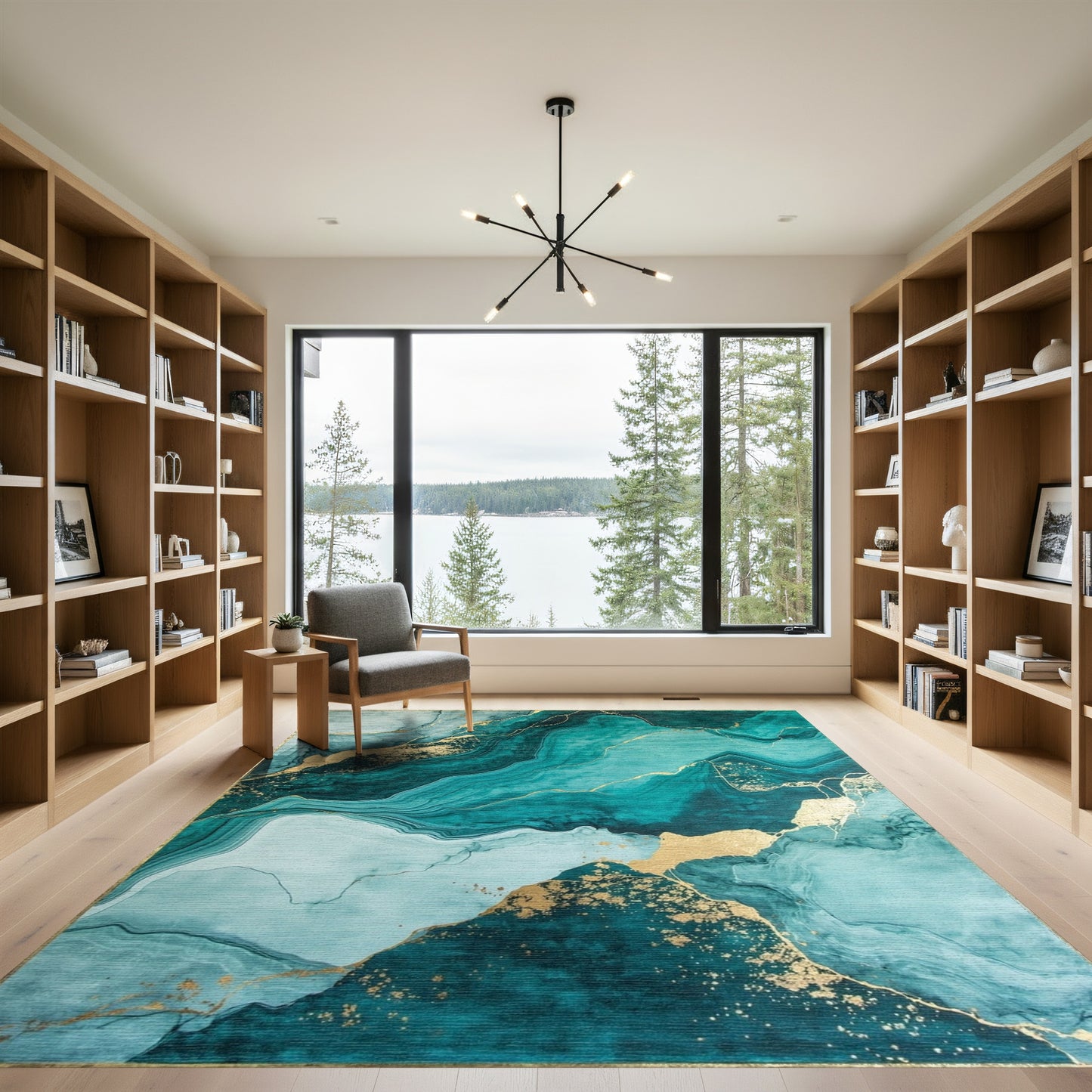 Teal Marble Gold Vein Rug