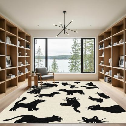 Whimsical Black Cats Pattern Rug