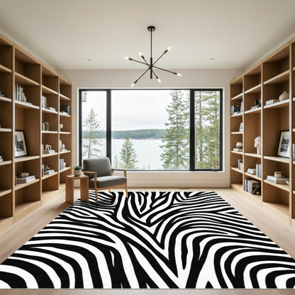 Bold Black White Zebra Lines Rug