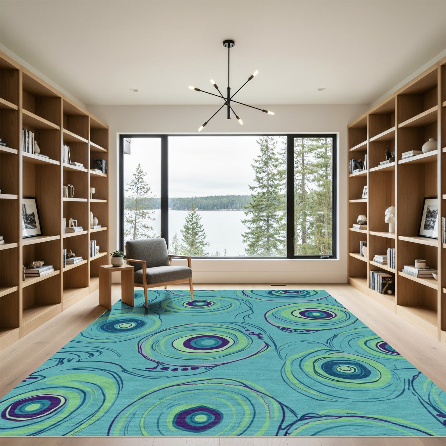 Teal Swirl Concentric Circles Rug