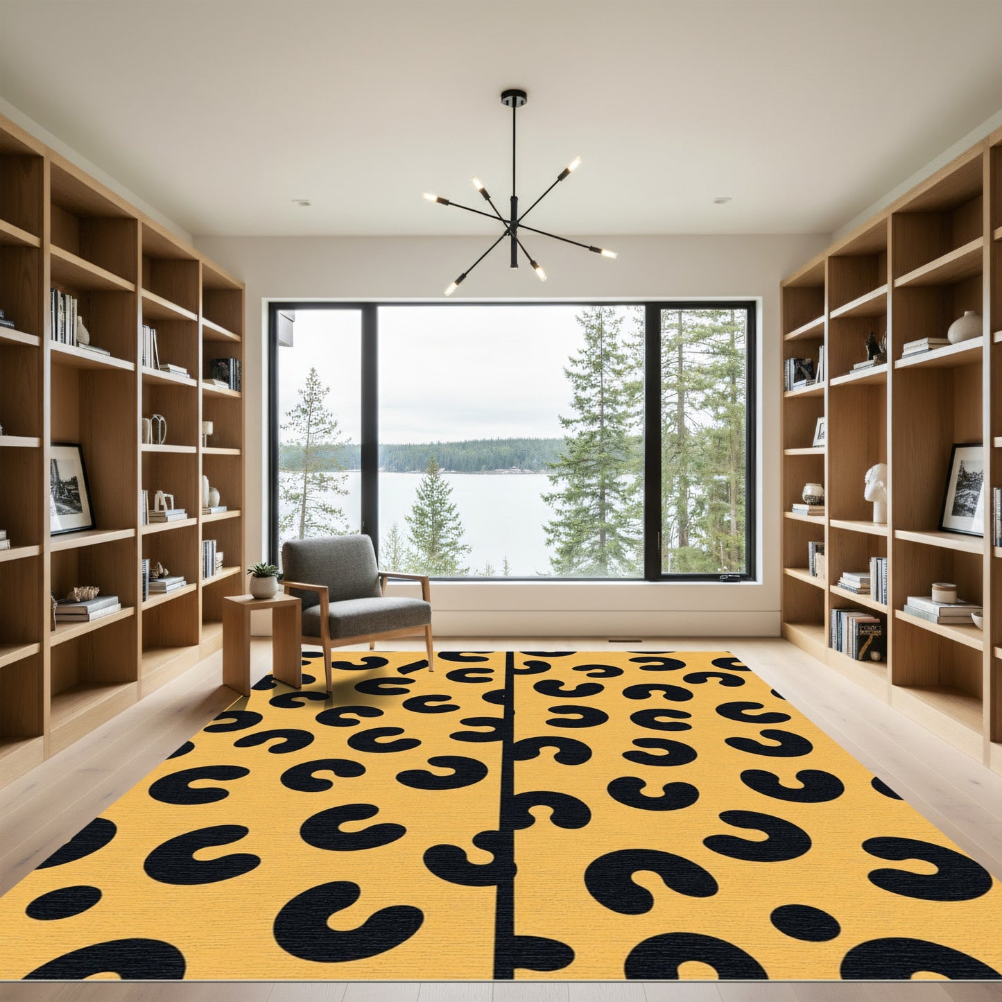 Golden Black Curve Spots Rug