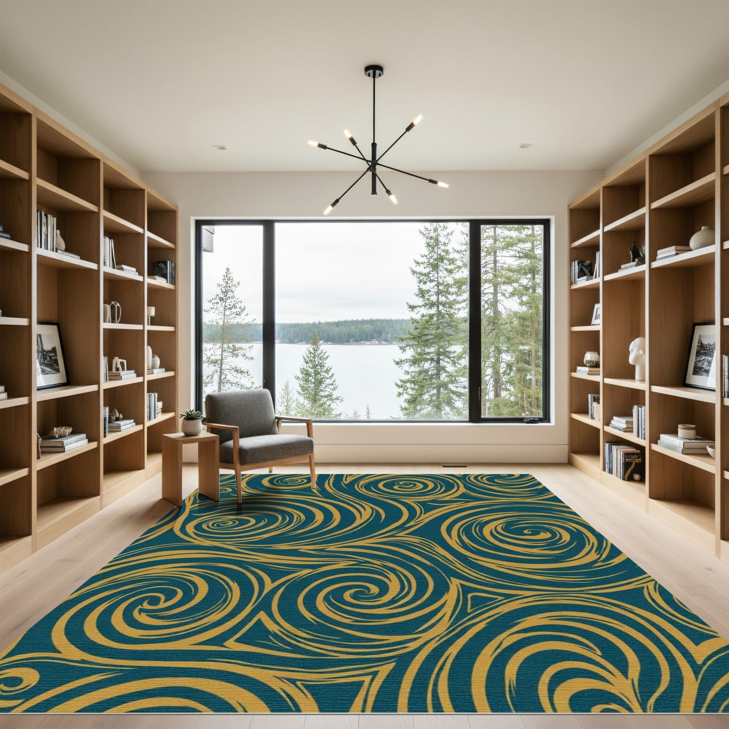 Teal and Gold Swirls Rug
