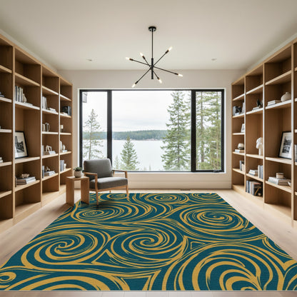 Teal and Gold Swirls Rug