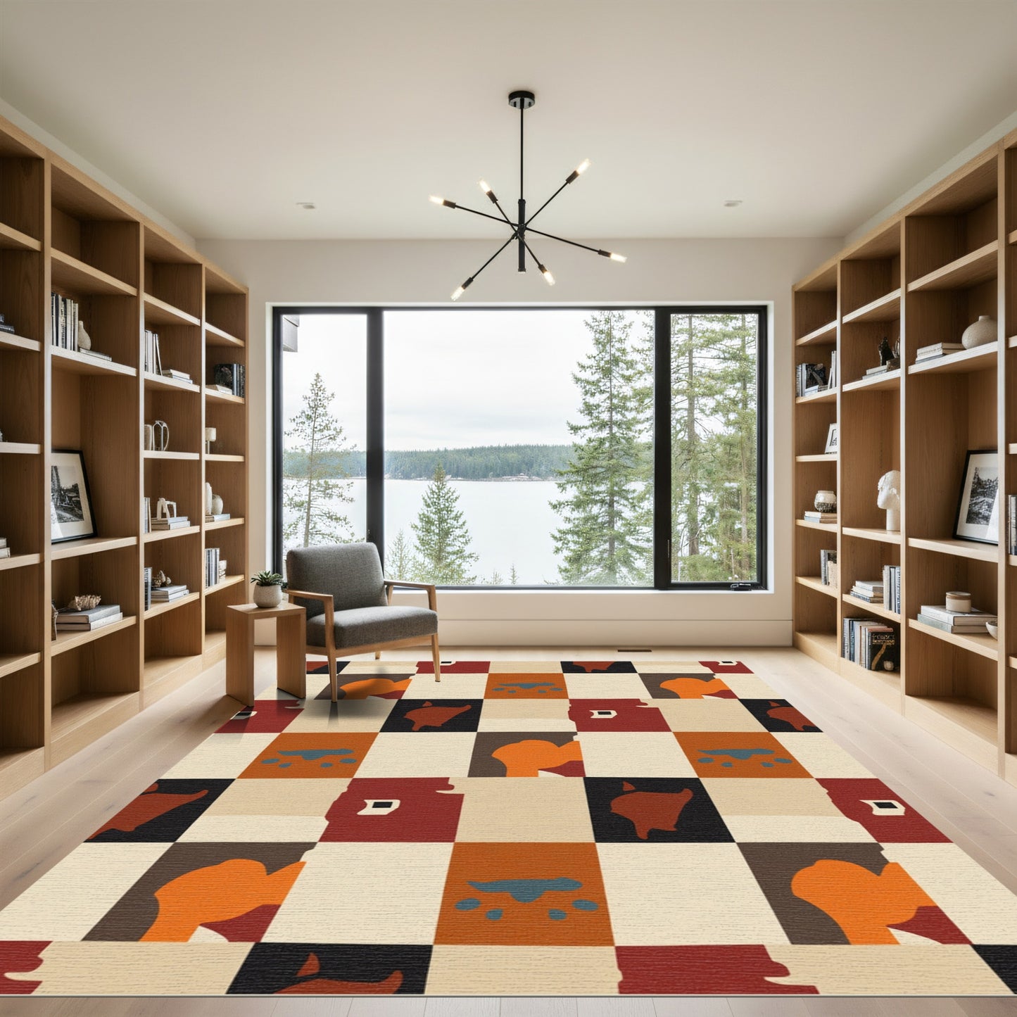 Earthy Tones Abstract Checkerboard Rug