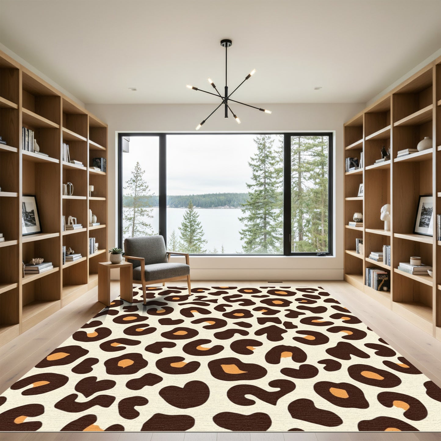 Brown Leopard Spots Cream Background Rug