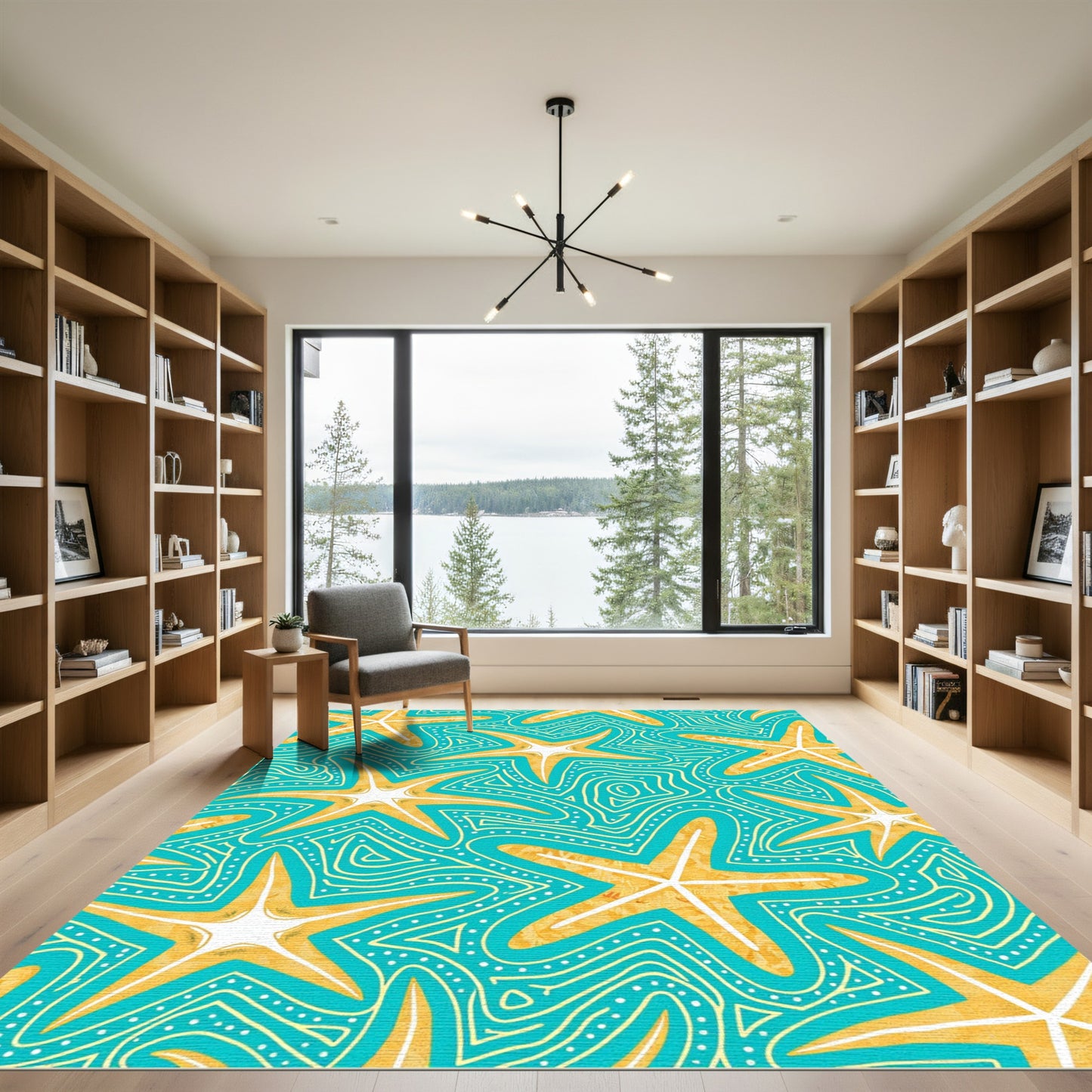 Turquoise Yellow Starfish Swirl Rug