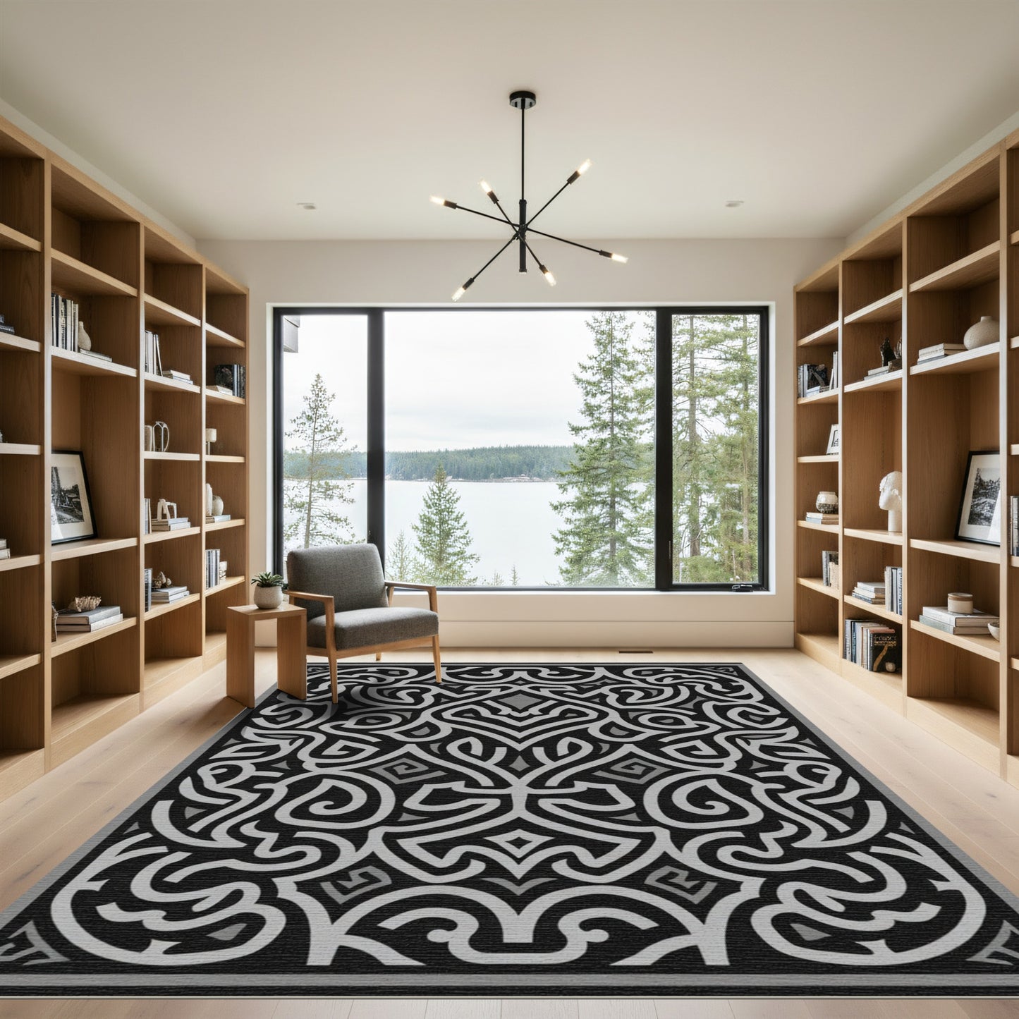 Monochrome Ornate Labyrinth Rug
