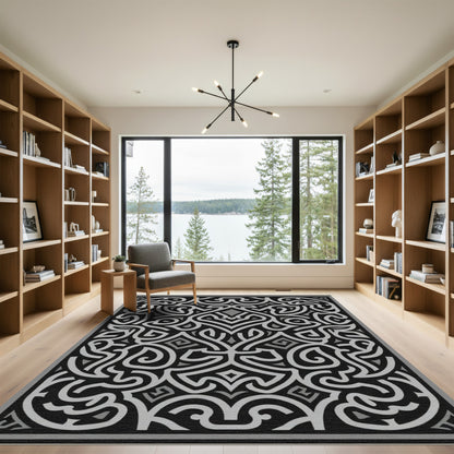 Monochrome Ornate Labyrinth Rug