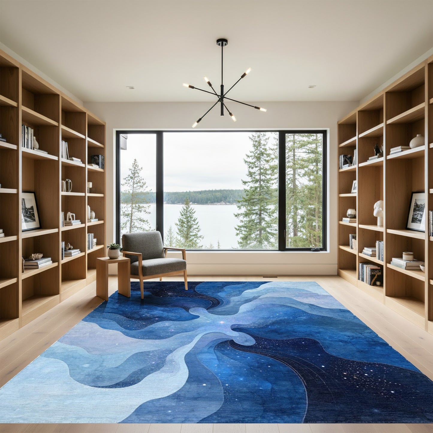 Deep Blue Starry Waves Rug