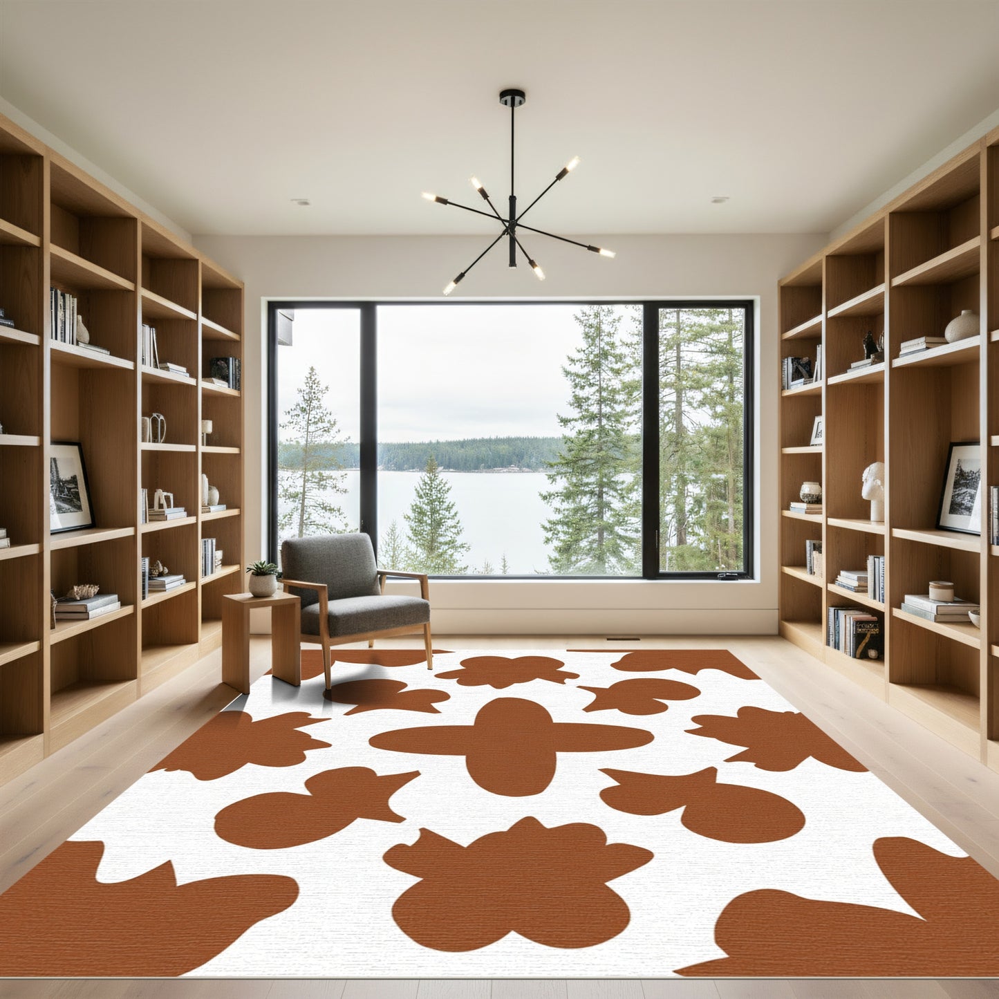 Brown Abstract Floral Cluster Rug