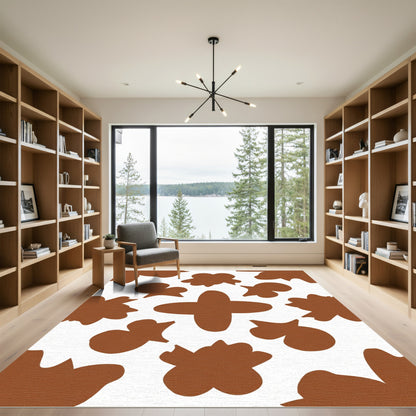 Brown Abstract Floral Cluster Rug