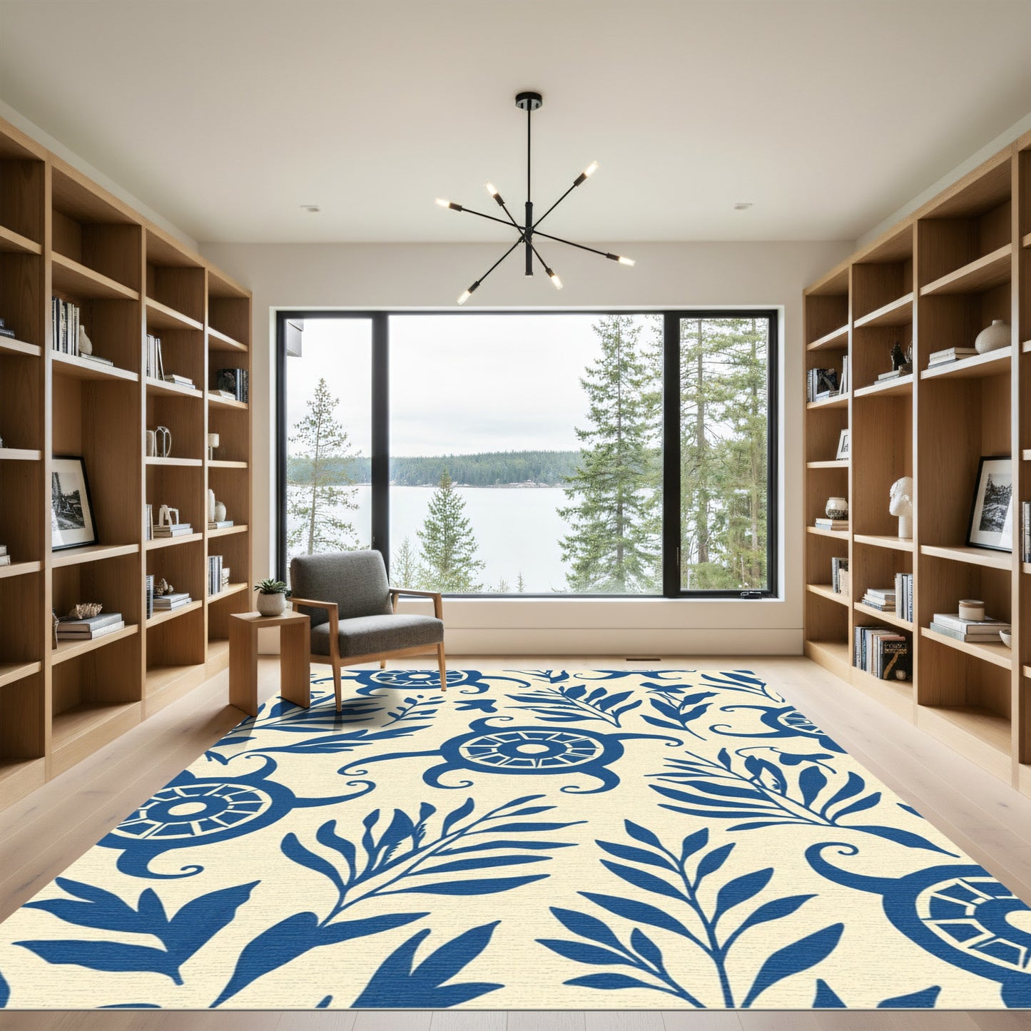 Deep Blue Folk Art Turtle Nature Rug