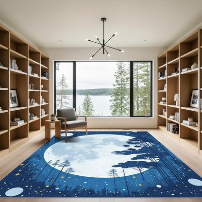 Dreamy Blue Night Forest Moonscape Rug