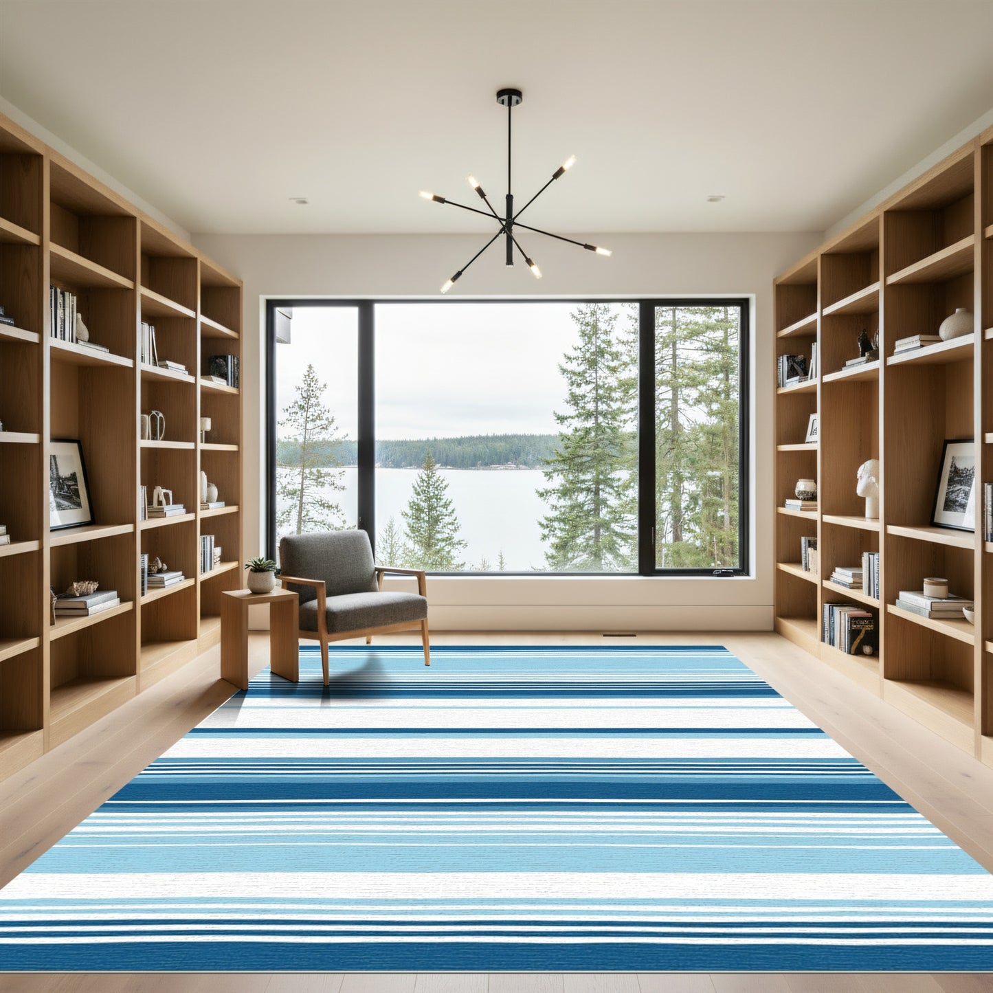 Coastal Blue Stripe Abstract Rug
