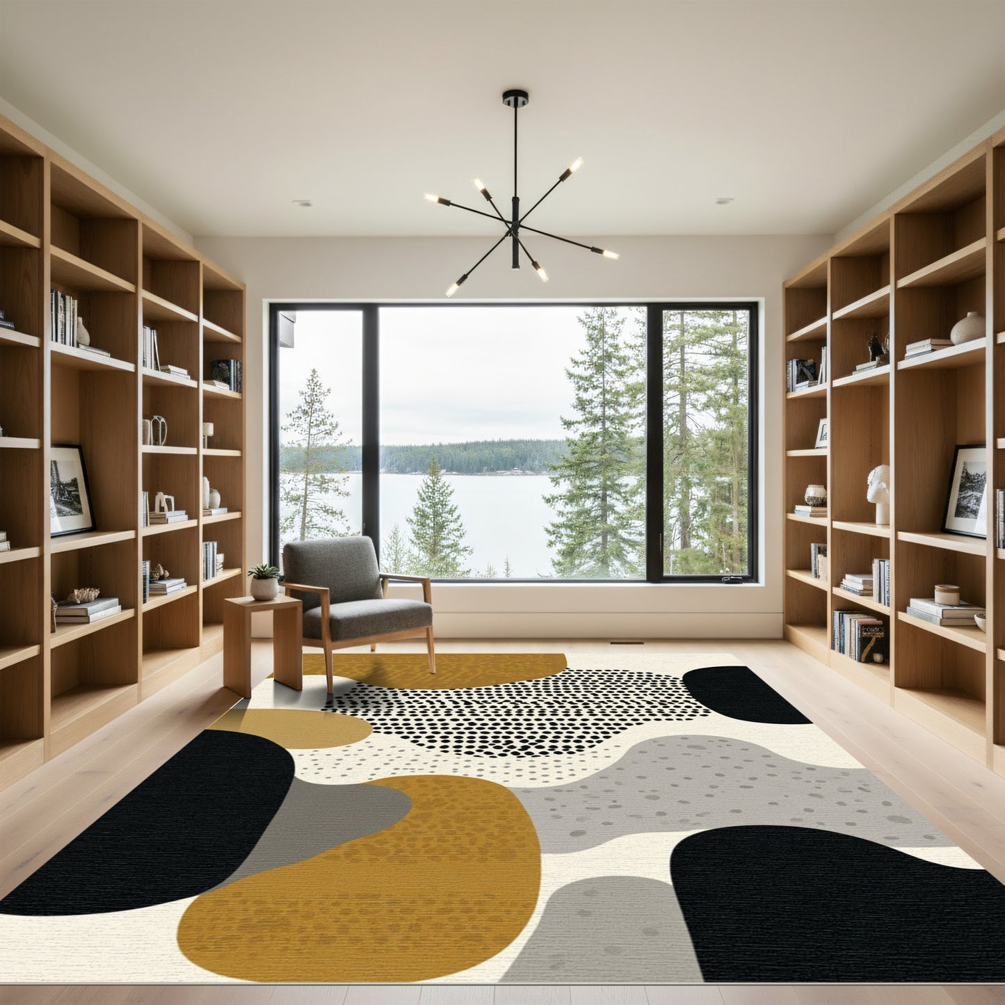 Modern Ochre Black Abstract Organic Rug