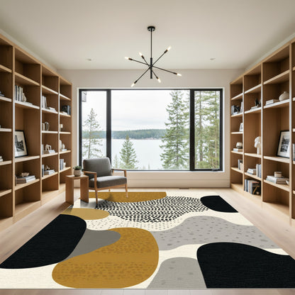 Modern Ochre Black Abstract Organic Rug