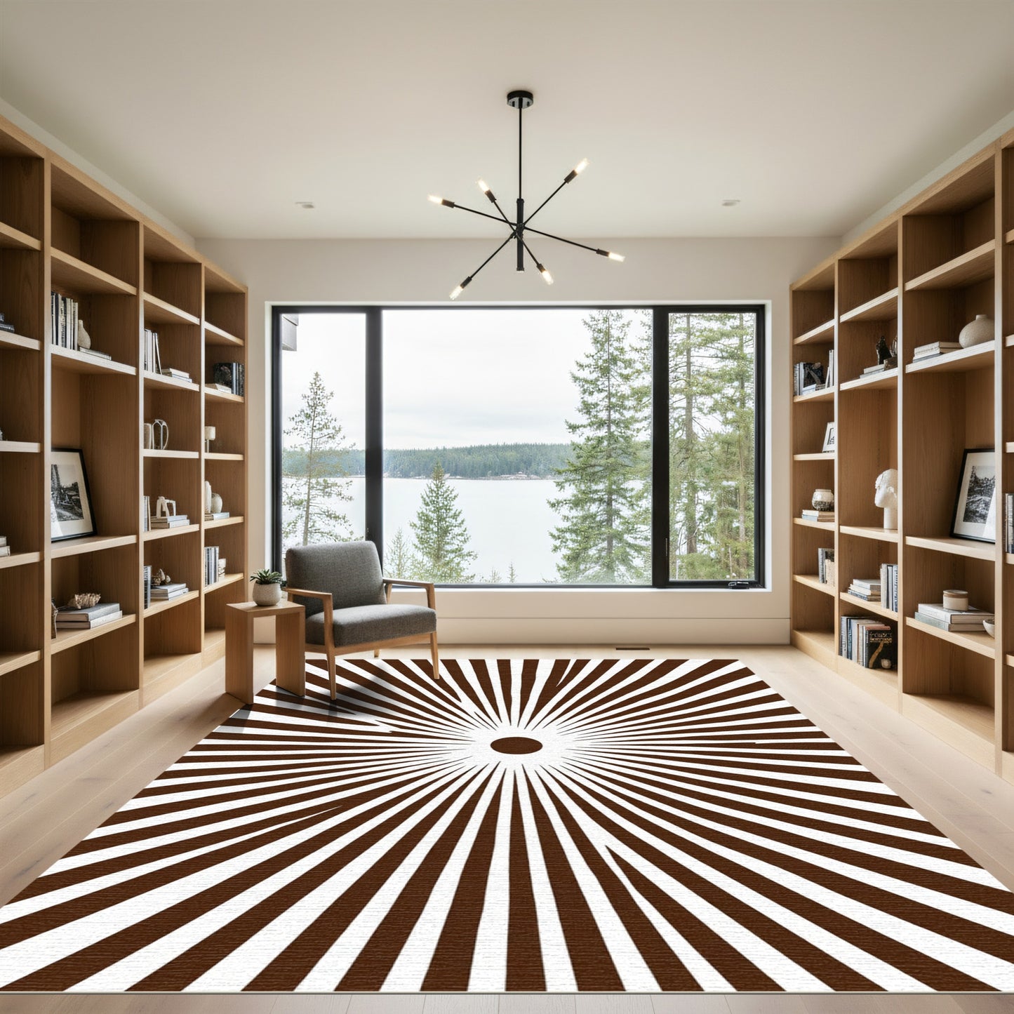 Brown Sunburst Radial Rug