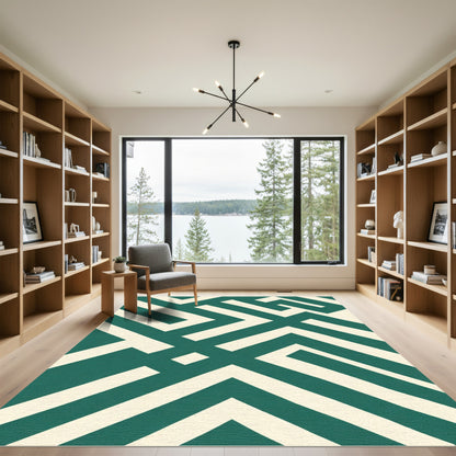 Deep Teal Geometric Maze Rug