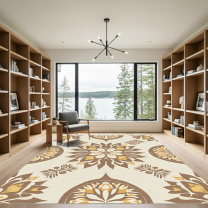 Earthy Leaf Medallion Blossom Arrangement Rug