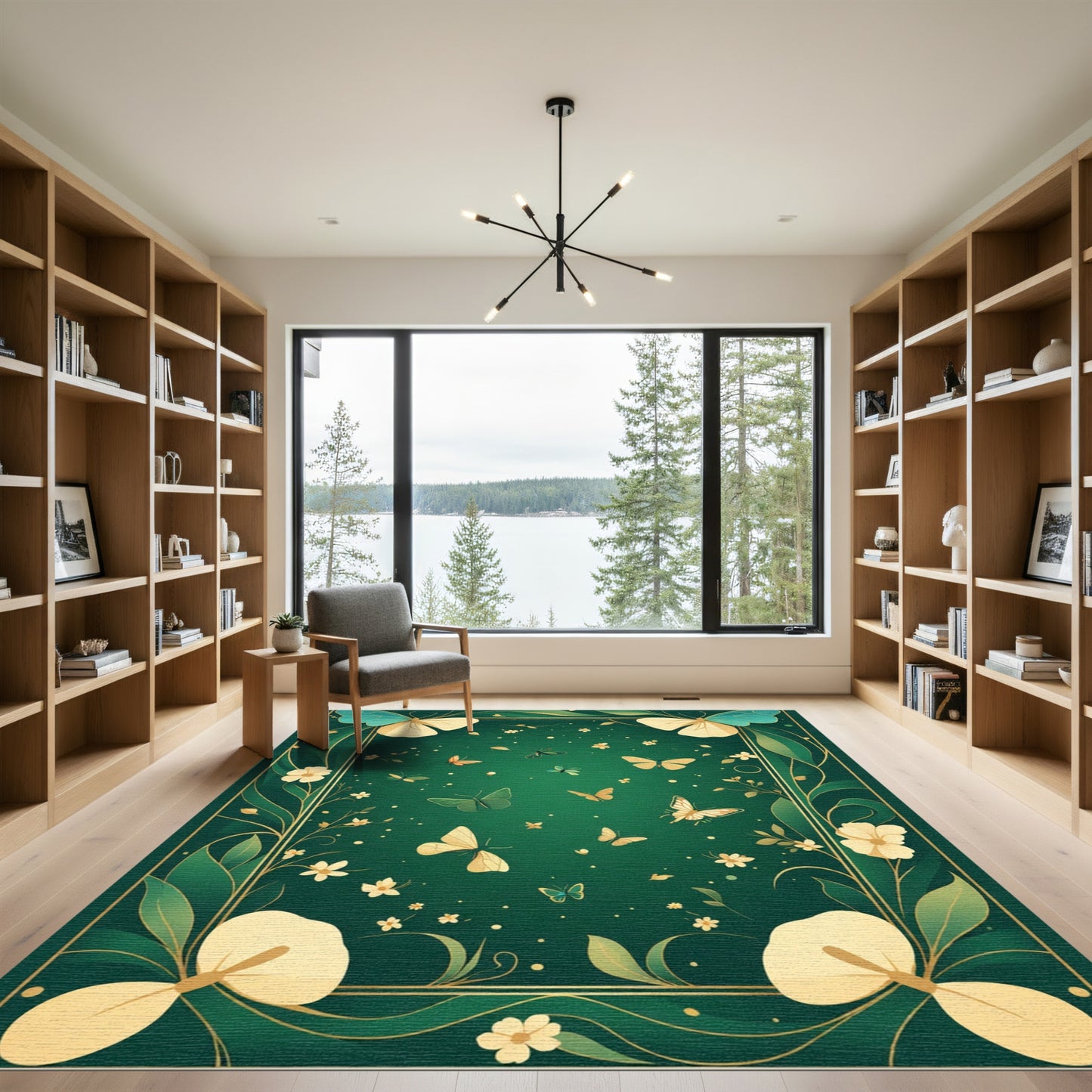 Emerald Butterfly Garden Border Rug