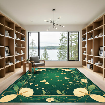 Emerald Butterfly Garden Border Rug