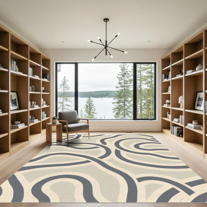 Cream Tan Swirl Abstract Loops Rug