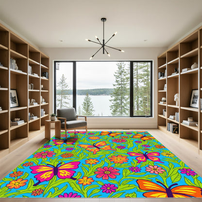 Vibrant Butterflies Garden Foliage Rug