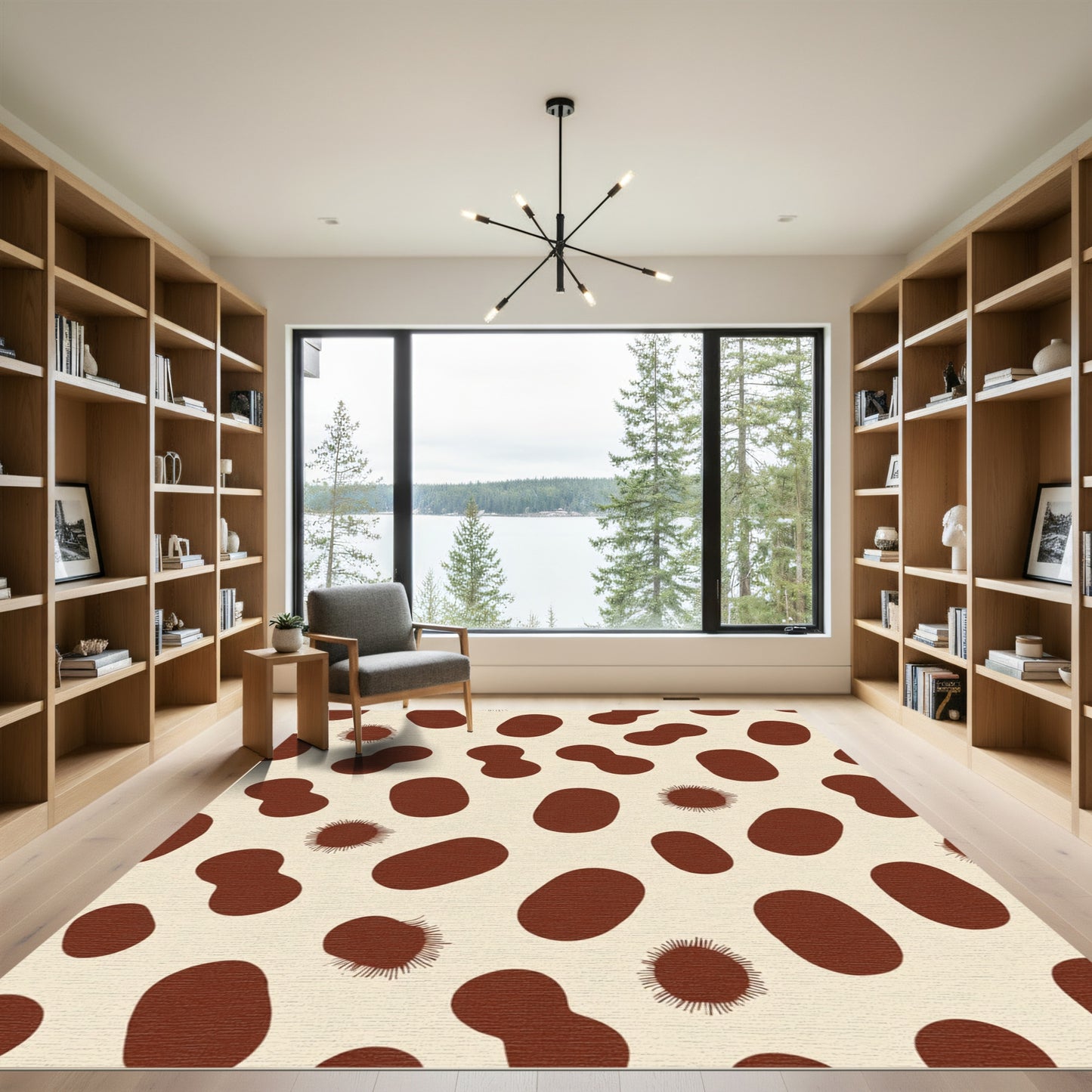 Brown Organic Shapes Cream Scatter Rug