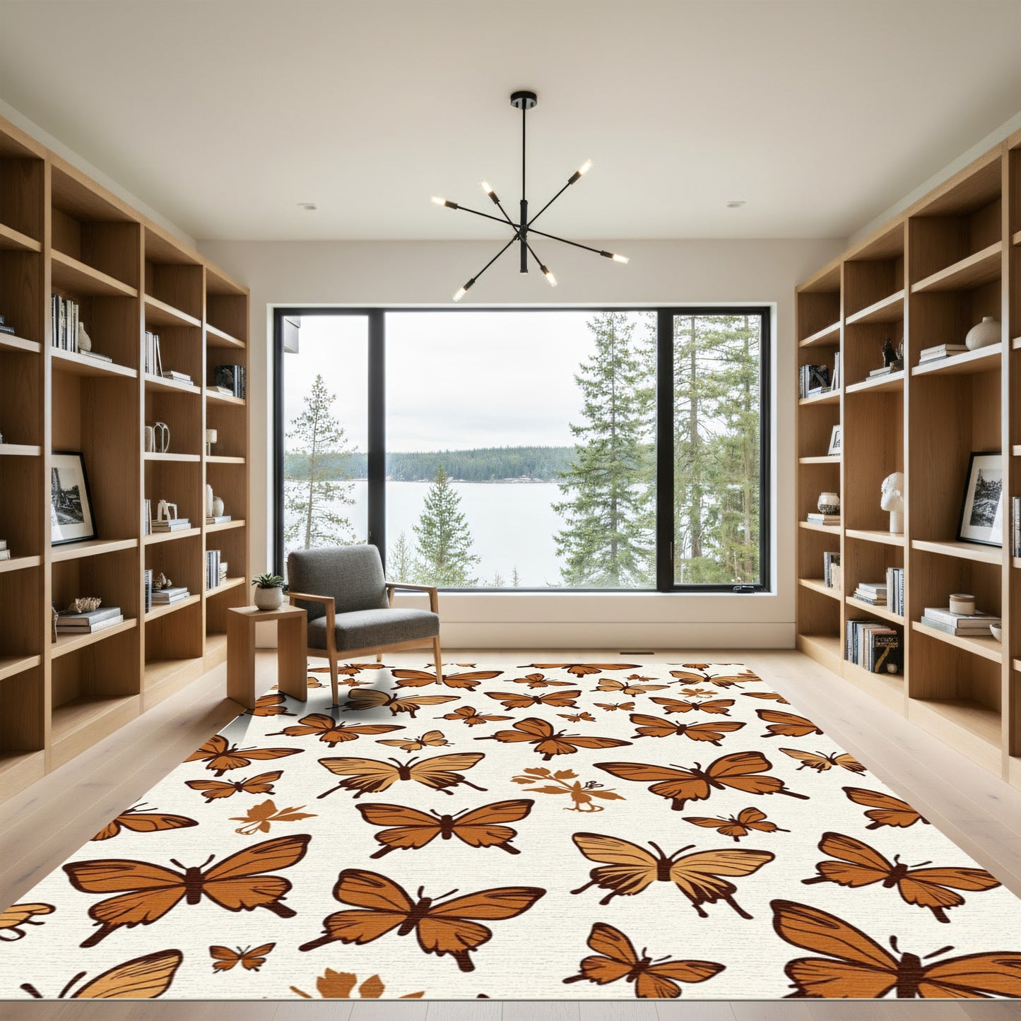Warm Brown Butterfly Garden Rug
