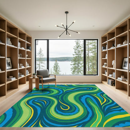Deep Blue Green Swirling Abstract Rug