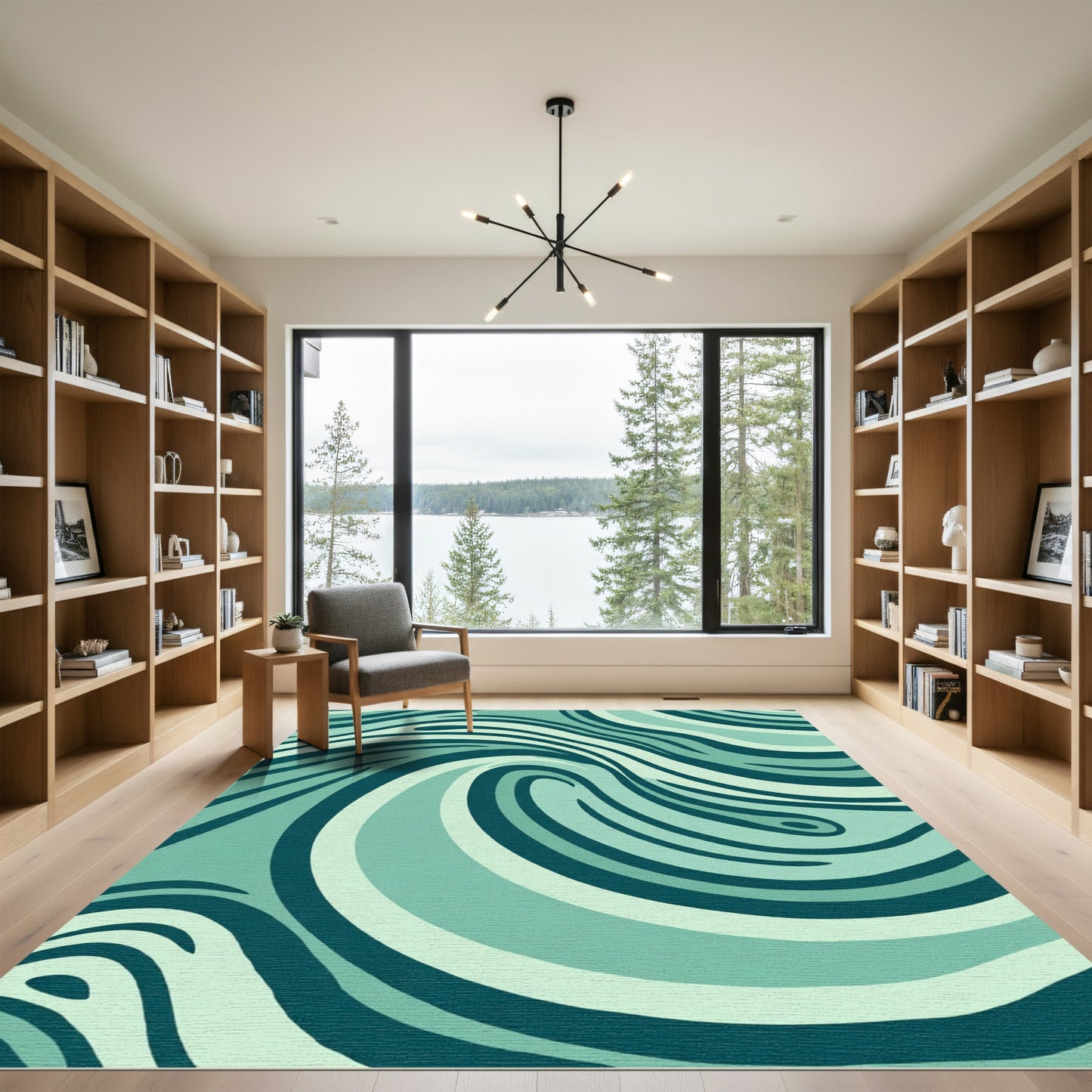 Tidal Teal Abstract Swirl Rug