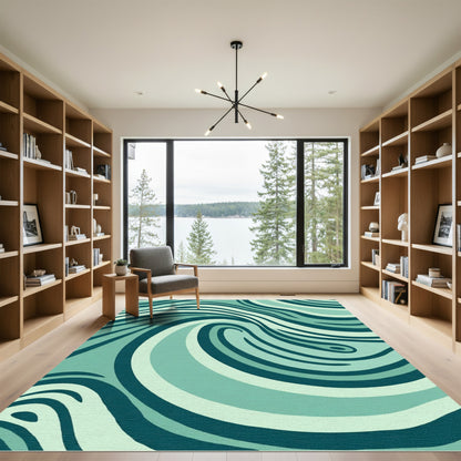 Tidal Teal Abstract Swirl Rug