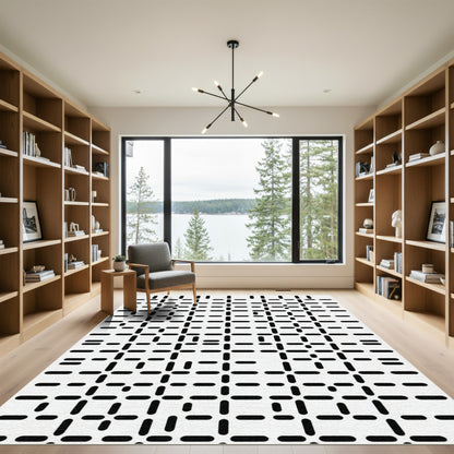Modern Black White Grid Forms Rug