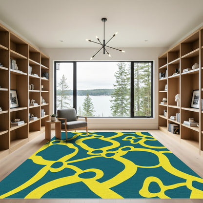 Teal Yellow Organic Weave Abstract Rug