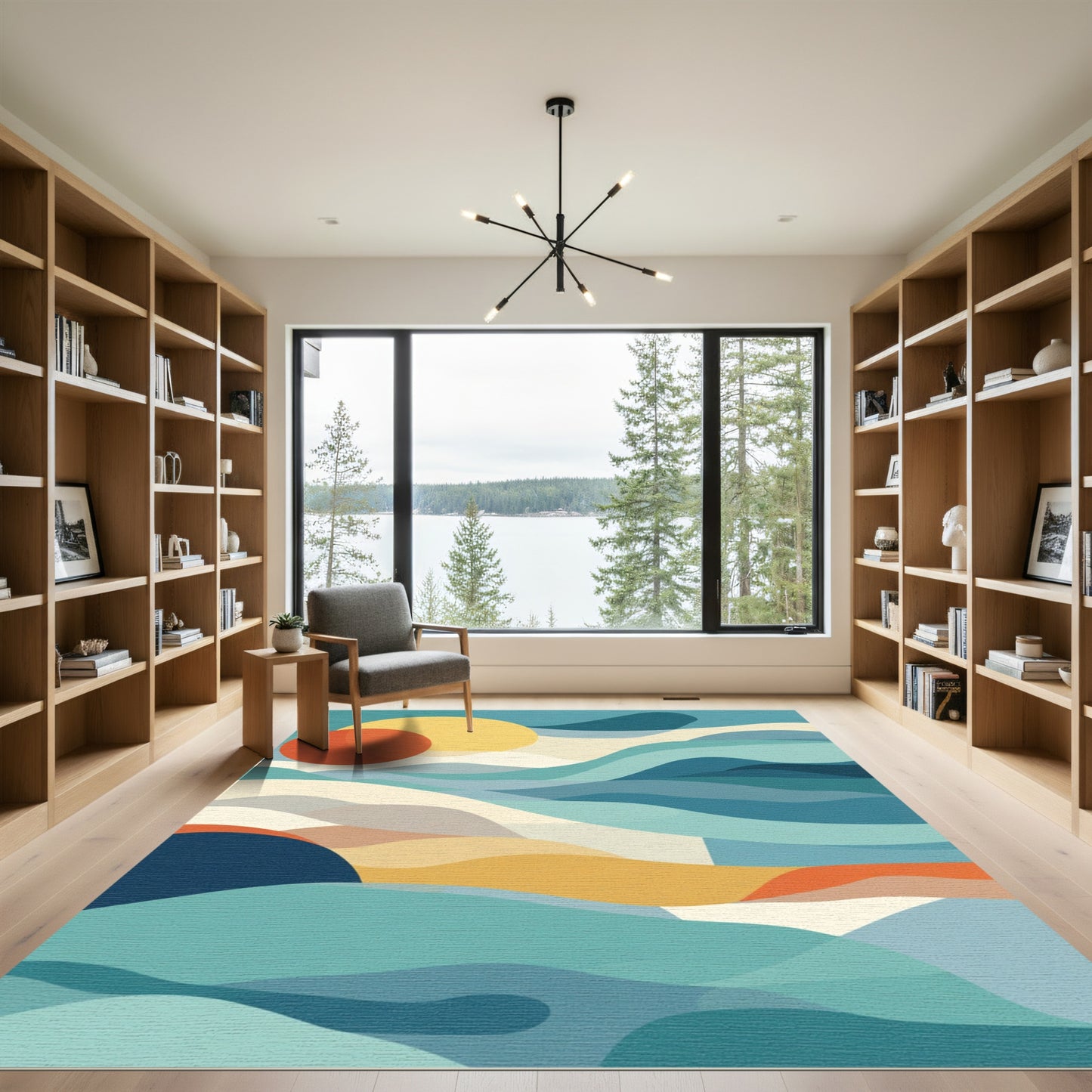 Abstract Ocean Wave Sunset Overlay Rug