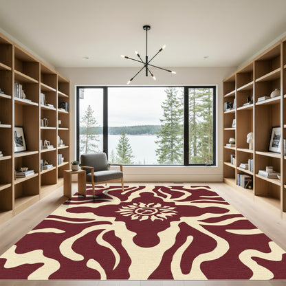 Crimson Sunburst Organic Flow Rug
