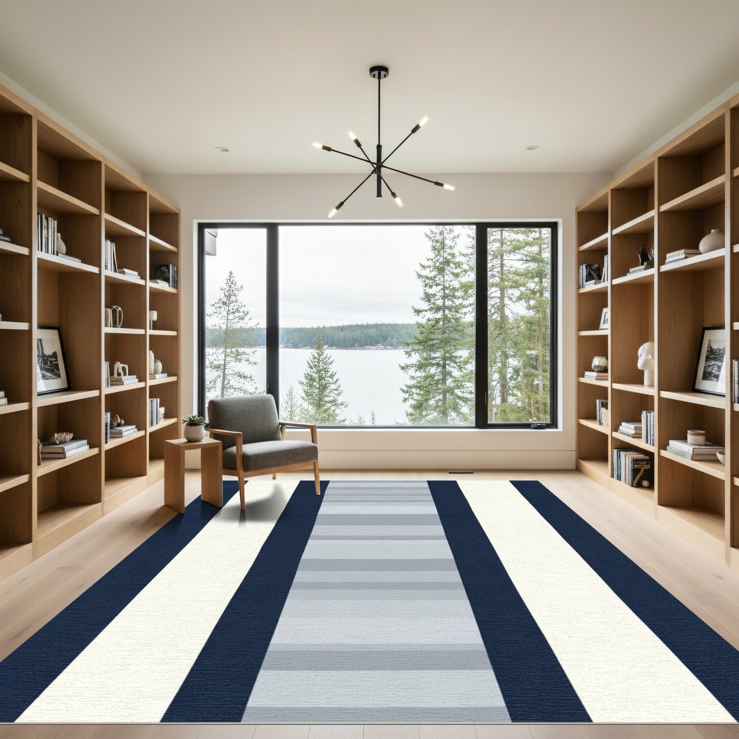 Navy White Gradient Stripe Rug