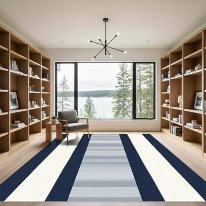 Navy White Gradient Stripe Rug